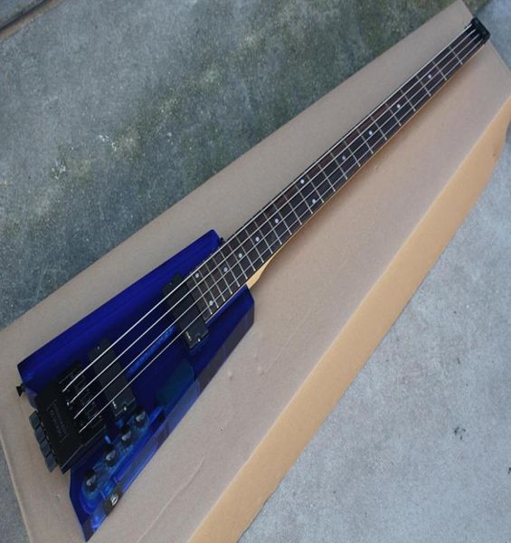 4 Strings Bass Guitar Electric sem cabeça com corpo de vidro de acrílico escala de pau -rosa preto Ferro forjado, oferecendo serviços pessoais5017459