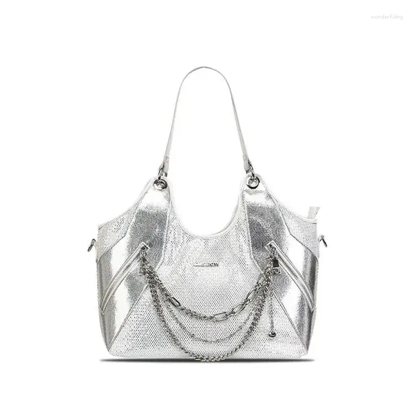 Вечерние сумки женская сумка серебряная блестка выдолблена с легкой массовой подвеской для одного плеча металлической цепь