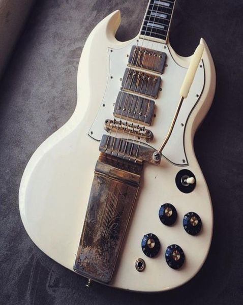 Raro 1968 Jimi SG Polaris White Double Cutawer Ectric Guitar Versão longa Maestro Vibrola Tremolo Bridge Ebony Fingerboard Gol4479936