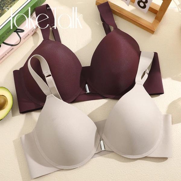 Rera donne sexy senza fritte senza fluide push up brassere profondo a v collo piega anteriore reggiseno femmina plus size bianche