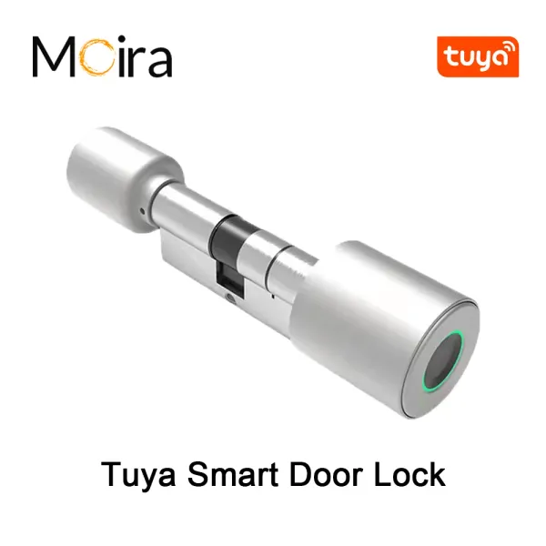 Lock Moira tuya Smart Cylinder Lock Electronic Bluetooth App Remoto Biométrico de Impressão Digital Bloqueio Antitheft Segurança Local da porta da casa