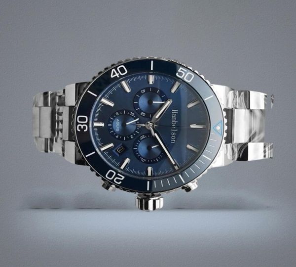 2021 Керамическая рамка Mens Mens Sport Watches Blue Face VK 63 Кварцевые движения. Начаты на наручные часы.