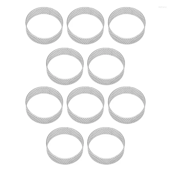 Stampi da forno 10pcs da 6 cm a crusca circolare dessert in acciaio inossidabile perforazione frutta torta quiche mousse stampo cucina stampo