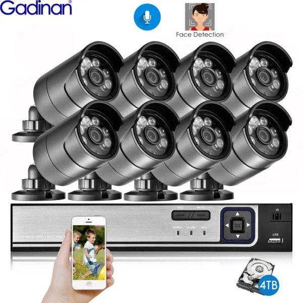 Sistema Gadinan Detecção de face 4CH 8CH NVR 5MP Kit de vigilância de vídeo 2880x1616 Bullet CCTV Segurança 5MP Audio Poe IP Camera System CCTV