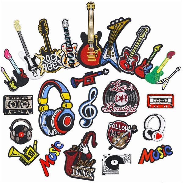 Nähen Begriffe Werkzeuge Eisen auf ES für Jeans Jacken Rucksäcke Hip Hop Music Series Sticker Player Kopfhörer Symbol Kleidungsstück Appliqu DHFJB