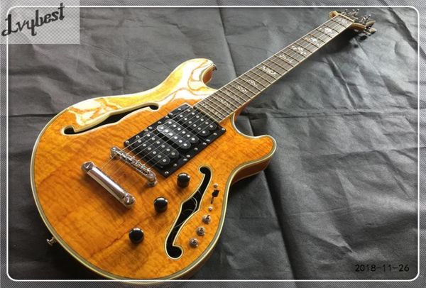 Elektro gitar içi boş gövdesi derin kahverengi, ahşap yoluyla görün Graingold parçaları lvy özelleştirilmiş Hollow3052039