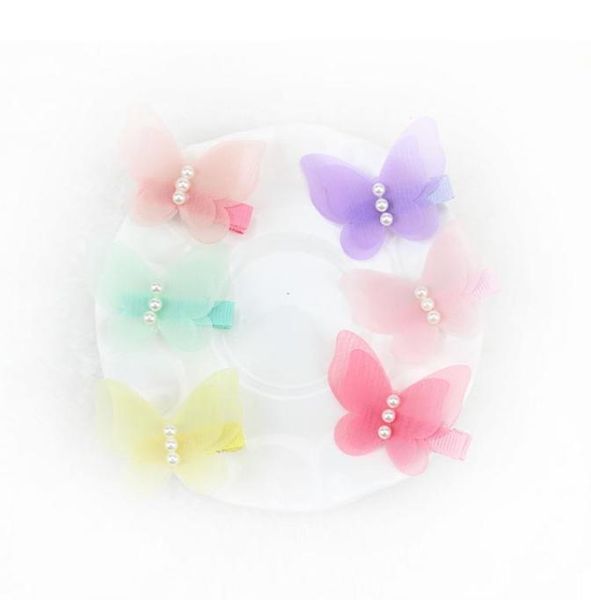 Niedliche Schmetterlingshaarbon neue koreanische Kinder Mädchen Barrettes Boutique Haar Bögen Bogen Perlen Regenbogen Farbe Kinder Haare Accessorie 74208030550