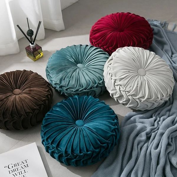 Модная бархатная плиссированная круглая подушка подушка Pouf Speat Comense Throw Home Defa Decor