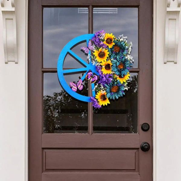 Simulazione di fiori decorativi Simulazione di ghirlanda artificiale ornamento primaverile girasole ghirlanda porta anteriore a ciondolo muro appeso decorazione della festa di Natale