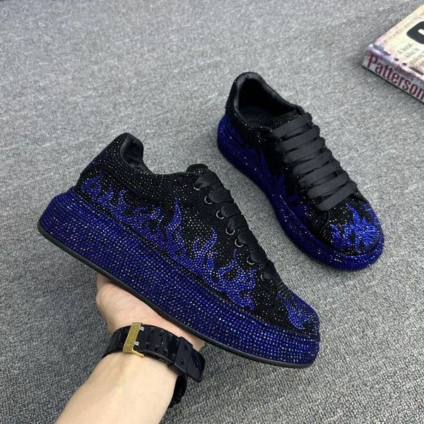 Sıradan Ayakkabı Lüks Tasarımcı Erkek Tahkim Mavi Rhinestone Platform Balo Nedensel Flats Moccasins Erkek Kaya Hip-Hop Yürüyüş Spor ayakkabıları