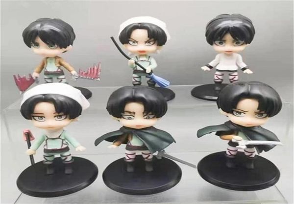 6pcs Conjunto de anime Ataque na figura Titan Toy Eren Jager Mikasa Ackerman Armin Arlert Eren Mini Modelo Doll 10cm para Crianças Presente Y1229264122