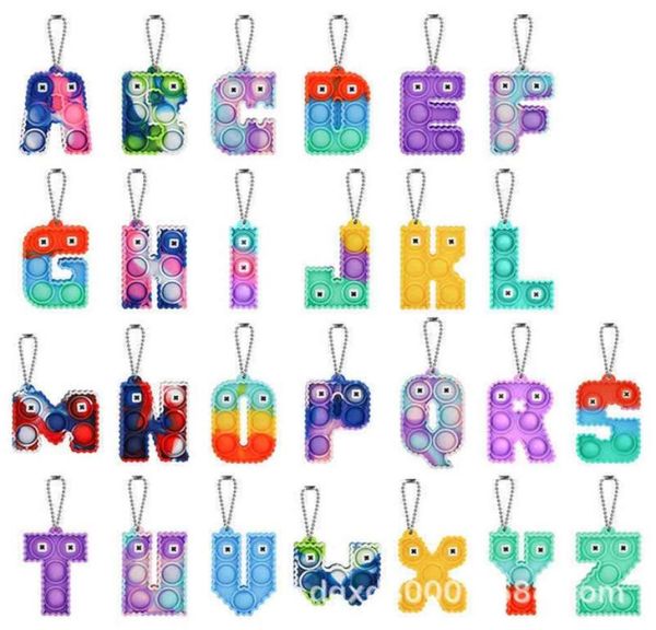 Alphabet 26 Buchstaben Key Ring Sensorische Blasenspielzeuge Push Blasen pro Schlüsselbund Finger Press Kugel Puzzle Reize Binden Farbstoff Regenbogen col9179946