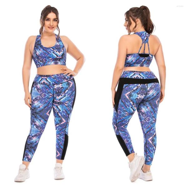 Damen zweisteuelhafte Hosen große passende Sets Sommeranzug Sport Tops Fitnessstudio Jogging Fitness Plus Size BHs für mollige Kleidungsstrecken -Spuren Leggings