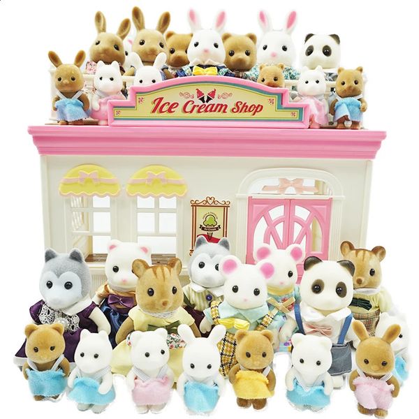 1/12 coelho urso panda menina fingir brincar de conjunto de infantis simulação Família de animais florestas 1 12 Móveis de boneca em escala Morneta 240403