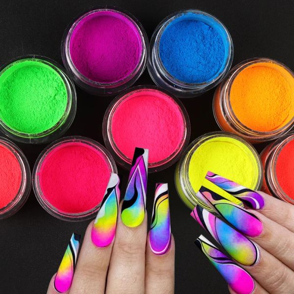 Analisador 9 Caixa/conjunto Pigmento Pigmento Fluorescência de unhas Pó de pó de glitter cromo em pó de gel Polishny Dust Ombre Manicure Decoração de kits de unhas