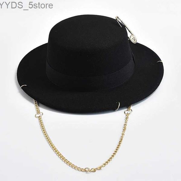 Secchio di cappelli larghi nuovo design design fedora womens hat metal catena decorazione jazz party Church YQ240407