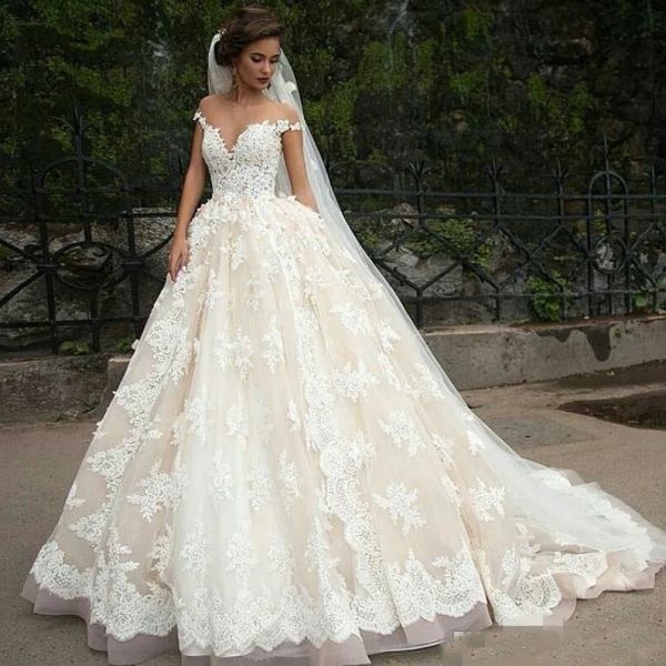 Vestidos de peru vintage plus size de renda cheia vestido de noiva vestidos de noiva do ombro do ombro Princesa Líbano Jeia pesco