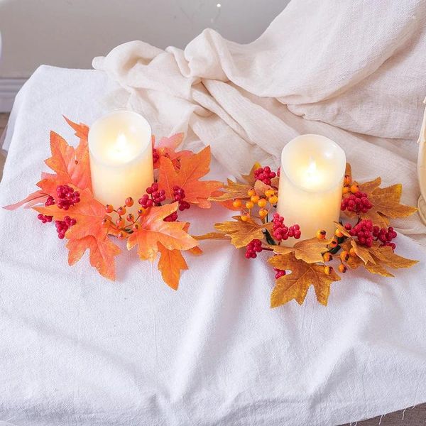 Dekorative Blumen Tischdekoration Herbst Ahorn Servietten Ringe Blatt Orange kleiner Kranz Kerzenring für Kerzenstickparty