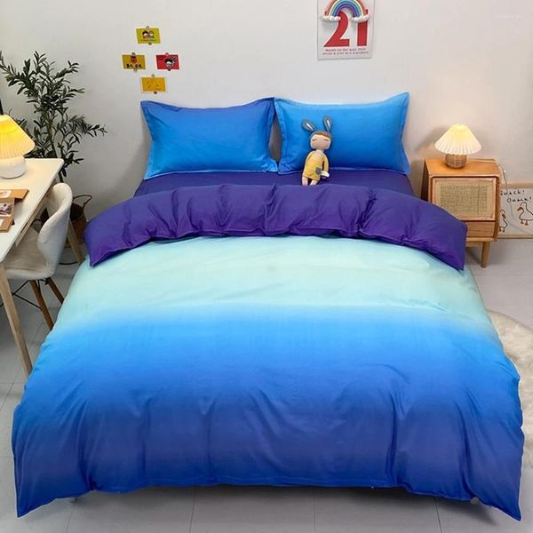 Bedding Sets Evich Polyester Gradient Blue Conjunto de alta qualidade 3pcs Single e Double King Size Spring Autumn Quilt Capa Passagem