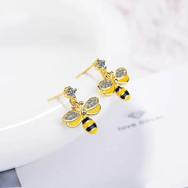 Gestüt Ohrringe süßer Honigbiene Ohrring für Frauen Mädchen Dame Fein Schmuck Geschenk S925 Silber Zirkon