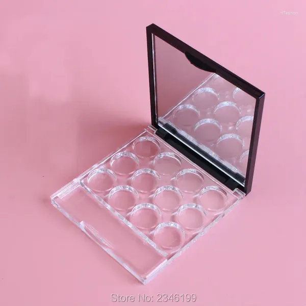 Bottiglie di stoccaggio 10pcs/lotto 12grids vuoto lucido ombretto nero in polvere di rossetto cosmetico quadrato Compacts Arcilic fai -da -te blush contenitore