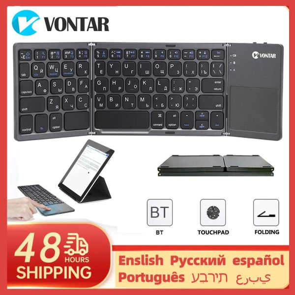 Screen Folding Mini Wireless Bluetooth -Tastatur Englisch/Russisch/Spanisch/Arabisch/Hebräisch/Portugus mit Touchpad für Windows, Android, iOS