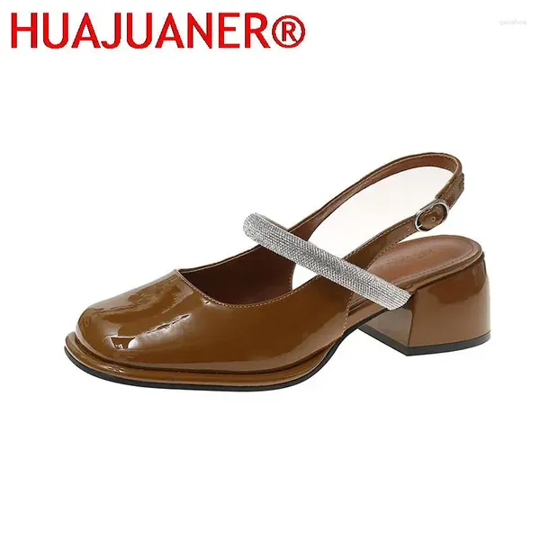 Sandali Diamond da donna spessa tacco quadrato classico femmina Mary Jane 2024 Design Eleganti scarpe singoli per la signora poco profonda