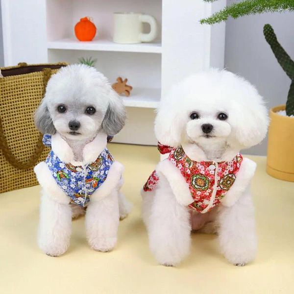 Vestuário de cachorro ano chinês castar estampa floral largue bowknot puppy roupas de gato de gato branco mangas de colarinho de gola de duas pernas de duas pernas