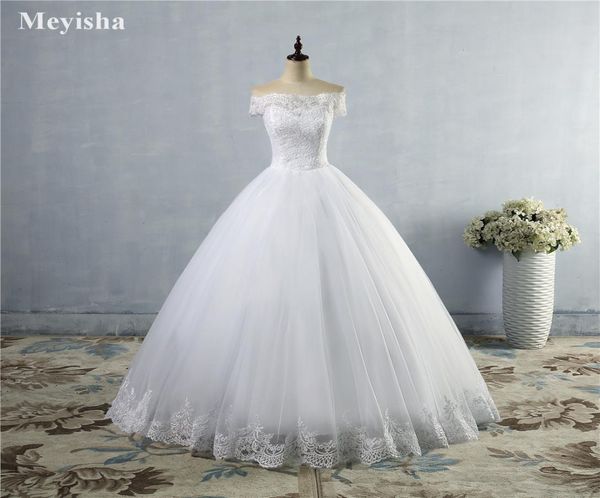 Neues weißes Elfenbein -Spitzen -Hochzeitskleid für Bräute mit Spitzenkante plus Größe Maxi Formal aus dem Schulterkleid7231397