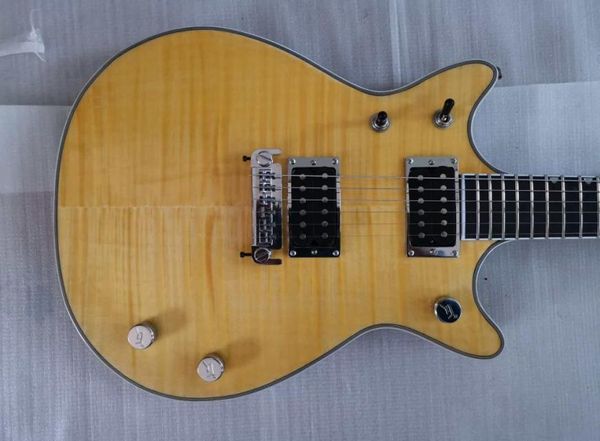 Custom Shop G6131my Malcolm Young II Natural Flame Maple Top Double Cutaway SG E -Gitarre Original GRE Knöpfe Dunkelbraun zurück 5641631