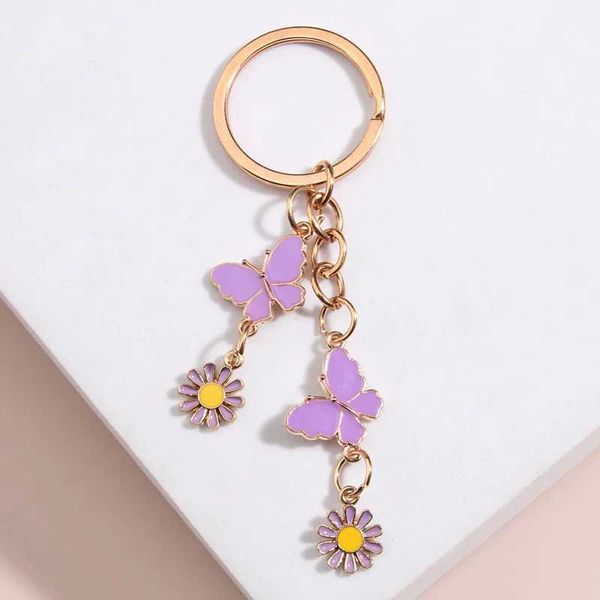 Keychains Bedanyards Keychain Butterfly Butterfly Flor Key Ring Garden Cadeias de esmalte de animais Presentes de animais para mulheres Meninas Acessoria de bolsa DIY q240403