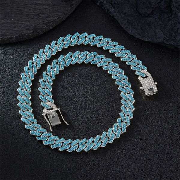 Fabrik -Outlet Mode hochwertiger Hip -Hop -Schmuck 14mm eingelegt blau rosa Strasskörnernketten Halskette für Männer