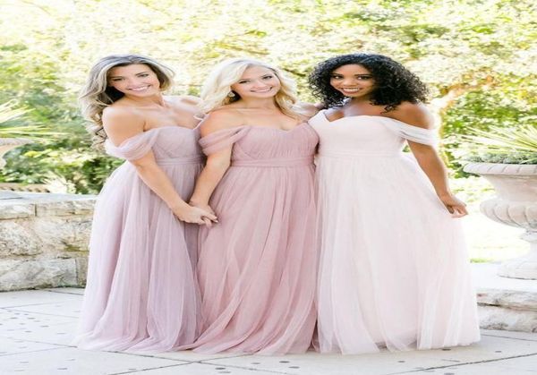 2022 Amazing blush rosa lilás dama de honra vestidos baratos fora do ombro boho praia vestido de noiva para manchas convidadas de mantas de honra de Demo4682633