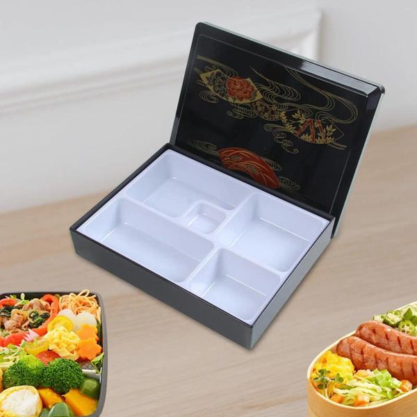 Dinnerware Japanese Bento Box Snack Serving Bandey com tampa de almoço branco e preto para sushi Rice Molho Molho Restaurant Picnic Business Business