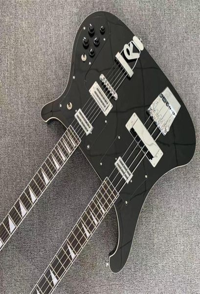 Fabrik benutzerdefinierte Doppelhals E -Gitarre Schwarze Farbe 4 String Bass 6 String Guitar Mail1397014