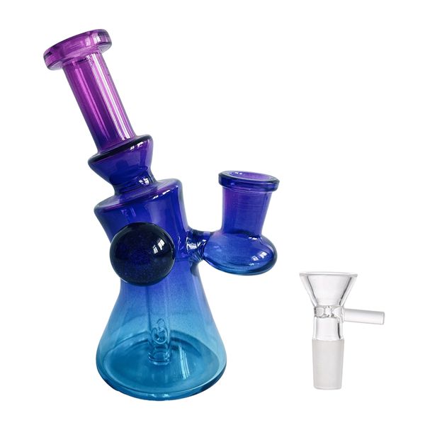 5,7 polegadas machos gradiente de vidro de 14 mm Bong Dab Rig Small Bubbler com tigela de vidro para fumar H5517