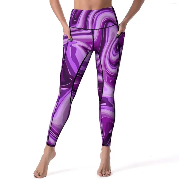 Kadın Taytlar Mor Mermer Baskı Sıvı Fitness Gym Yoga Pantolon Yukarı Retro Leggins Elastik Özel Spor Tayt Doğum Günü Hediyesi