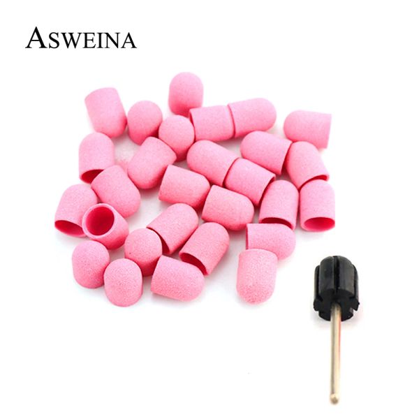 Medizin 100pcs 10*15 mm Schleifkappen Pink Plastik -Elektrodateien Schleifen Bänder Nagelkunstpediküre Zubehör Werkzeuge