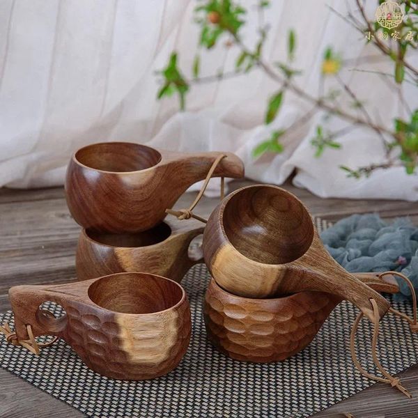 Garrafas de água Finlândia Kuksa Caneca portátil de caneca acacia alça