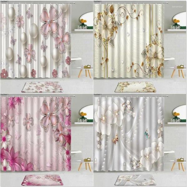 Tende per doccia 2 pezzi moderni tende da fiori di diamante moderna tomofo 3d farfalle farfalla bagno bagno vasca da bagno non slittata decorazione