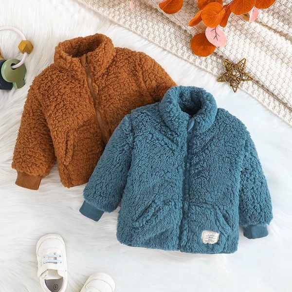 Ceket 0-3yrs Güz Bebek Bebek Kızlar Polar Polar Ceket Uzun Kollu Stand Yakası fermuarlı Coat Giyim Cepleri Kış Yürüyen Çocuk Bebek Giysileri