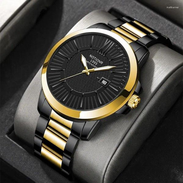 Armbanduhrenbeobachtungen Begriffe Fashion Herren Gold Edelstahl Uhren Luxus Quarz Armband Watch Men Business Casual Calendar Luminous Uhr