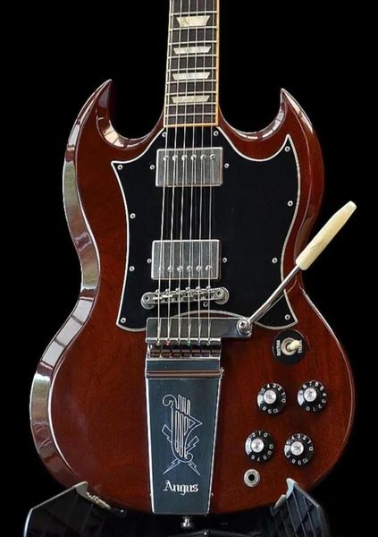 Negozio personalizzato Angus Young vino ciliegia rossa sg chitarra elettrica incisa Liara vibrola vibrola maestro tremolo pearl trapezoid inlay tuil8366567