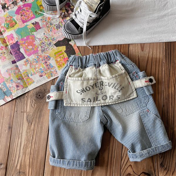 DD Style Kids Sistripe Jeans Meninos CARTRA PRESSÃO IMPRESSADA PALHAS DE DENIM LOLHA CRIANÇAS CAIS ELÁSTICA TRUSHERS DE COWBOY MOLO Z7525