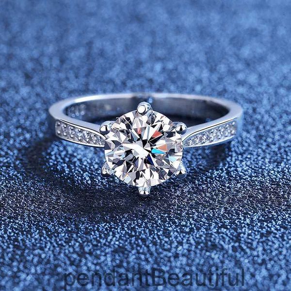 Sterling Silber Classic Micro eingelegt sechs Klauen Morsonit Ring Frau Zhou Familie geschlossen Simulation Diamond Ring Einfacher Vorschlag Ring