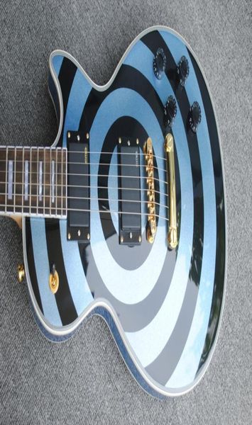 Пользовательский магазин Zakk Wylde Bullseye Metallic Blue Black Electric Guitar White Block Pearl Inlay Копия EMG пассивные пикапы Gold Hard4277360