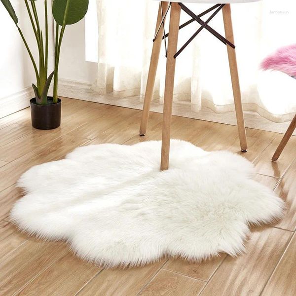 Tapetes 90x90cm Antiskid Soft Faux Pur Wool Carpet Indoor Salão de pele de pele