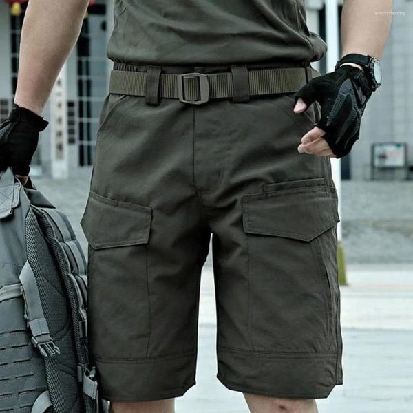 Shorts maschile uomini estivi cargo elastico tasche con cerniera con cerniera casual dritta larga pantaloni corti resistenti