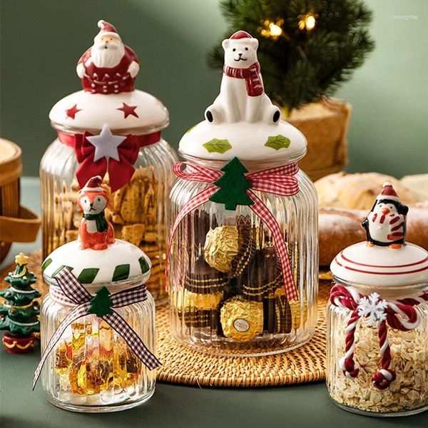 Depolama Şişeleri Yaratıcı Noel Festivali Şeker Kutusu Oturma Odası Masaüstü Fındık Cam Yıl Santa Noel Ağacı Yemek Konteyneri