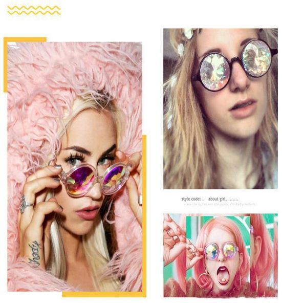 Sonnenbrille Frauen Geometrische Kaleidoskopgläser Regenbogen Rave Lens Bling Bling Prisma Kristallparty Beugung Sonnenbrille Brille 3405120